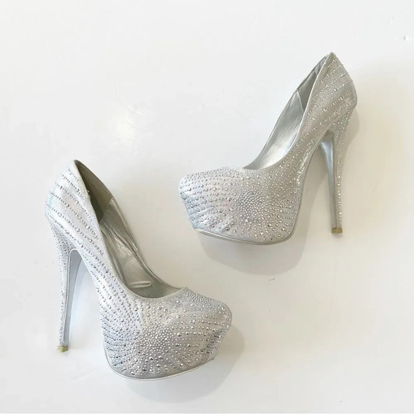 Sheikh Silver Metallic Studded Platform Pleasers‎ Size 9 6” Heel Boudoir Pole - Picture 13 of 14